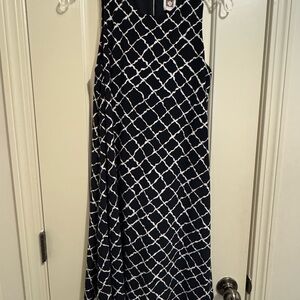 Anne Klein Navy and White Geometric Pattern Dress